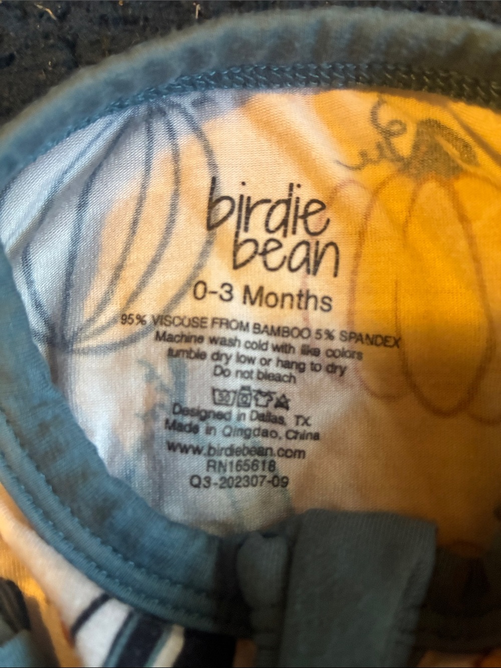 Birdie bean Kids Pumpkin-Print One-Piece Pajamas in Cream & Teal - Picture 3 of 3